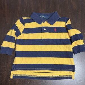 Polo Ralph Lauren Boys 9M Striped‎ Long Sleeve Polo Yellow Blue